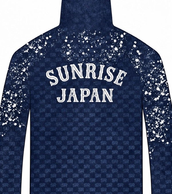 オールバリアシャツ前面のデザイン画。SUNRISE JAPANのロゴ