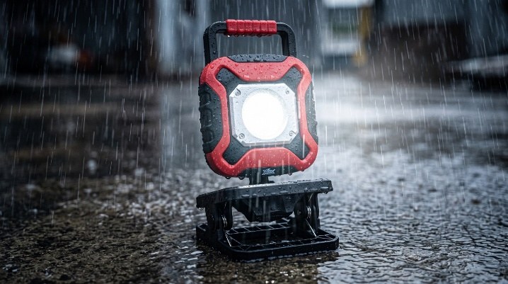 雨の中で点灯するXOOX 高輝度LEDライトのイメージ