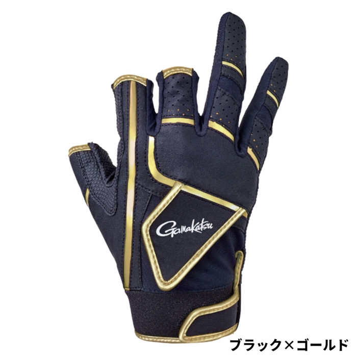 がまかつ トーナメントグローブ 3本切 GM7290 L ブラック×ゴールド