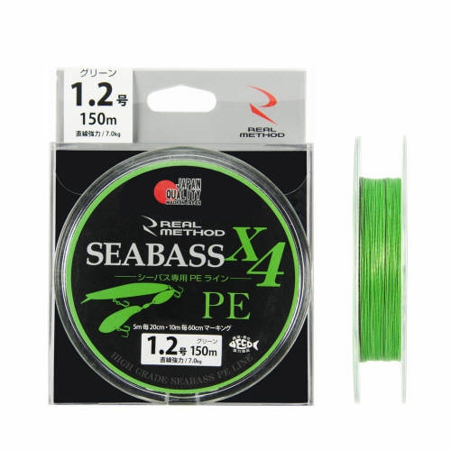 リアルメソッド SEABASS　PE　X4　150m　1.2号　グリーン REAL METHOD【ゆうパケット】 グリーン 1.2号